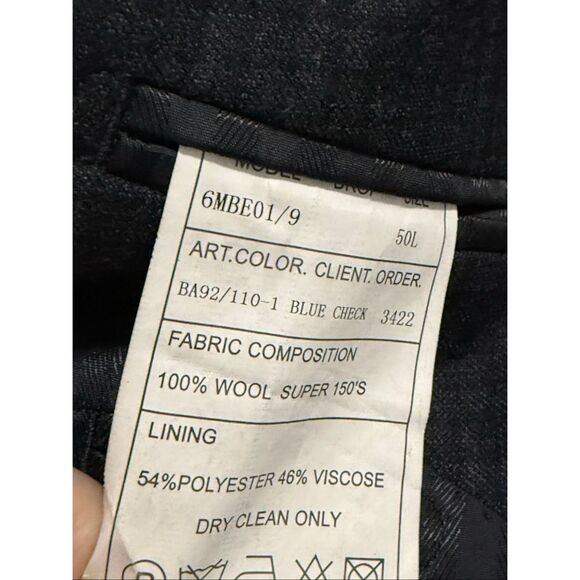Baroni  100% Wool 2 Button Blazer Jacket SIZE 50L 50 L blue check - Picture 5 of 5